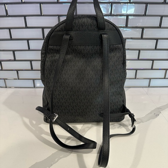 Michael Kors Logo Backpack Purse – Black/Grey MK Monogram - Picture 2 of 7